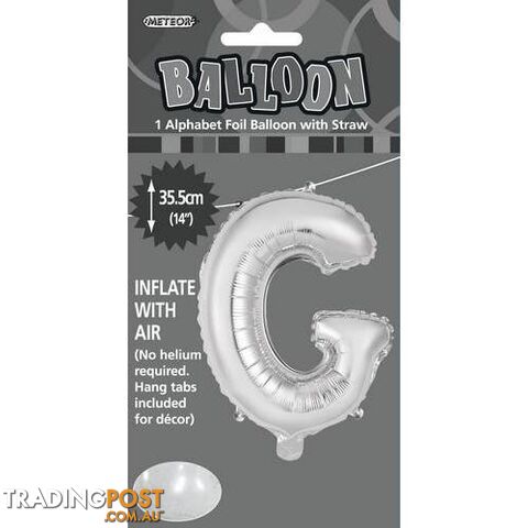 Silver G Alphabet Foil Balloon 35cm (14) - 9311965446866