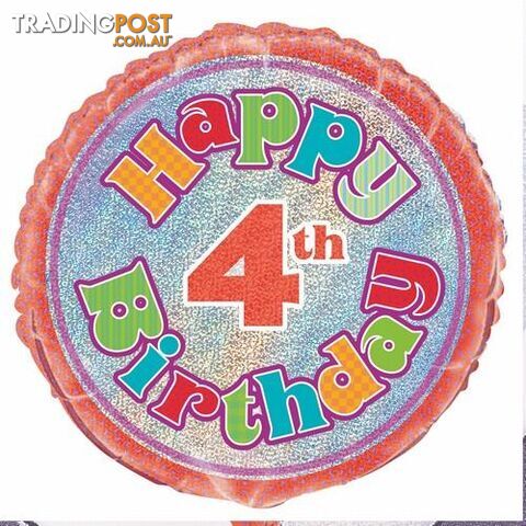 4th Birthday 45cm (18) Foil Prismatic Balloons Packaged - 011179554911