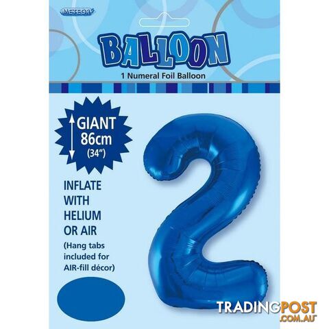 Royal Blue 2 Numeral Foil Balloon 86cm (34) - 9311965483328