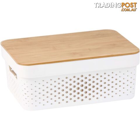 Infinity Plastic Storage Basket with Bamboo Lid - 10L White - 800119