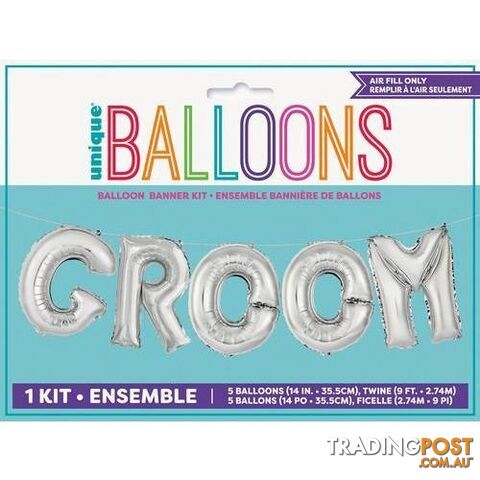 Groom Silver 35.5cm (14) Foil Letter Balloon Kit - 011179536733