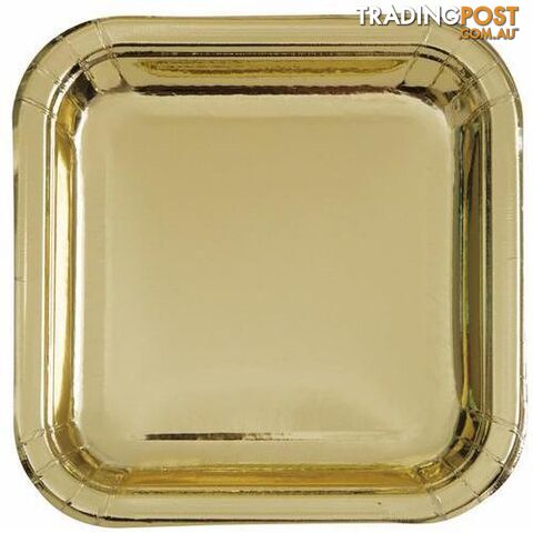 Gold Foil 8 x 23cm (9) Square Paper Plates - 011179323357