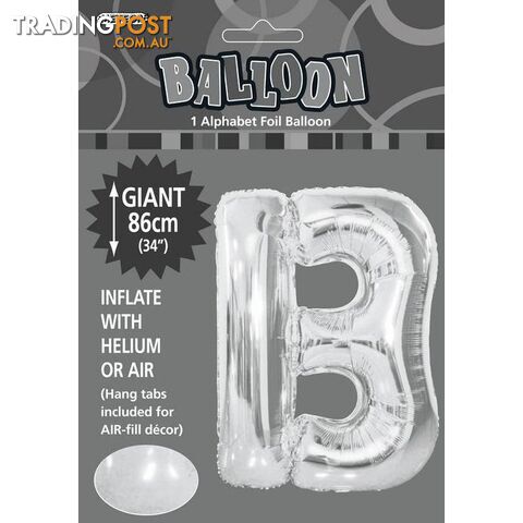 Silver B Alphabet Foil Balloon 86cm (34) - 9311965483410