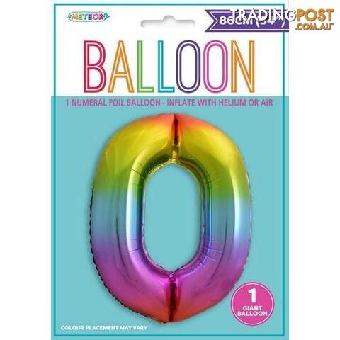 Rainbow 0 Numeral Foil Balloon 86cm (34) - 9311965448204