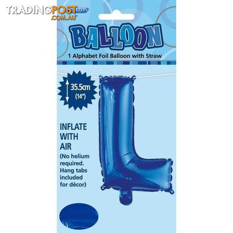 Royal Blue L Alphabet Foil Balloon 35cm (14) - 9311965447214