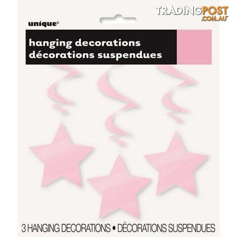 3 Star Hanging Swirl Decorations Lovely Pink 90cm L (36) - 011179691081