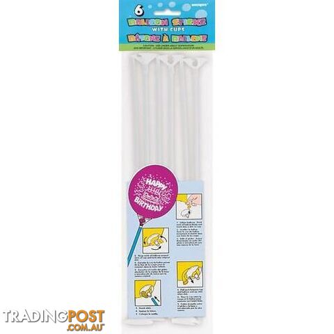 6 Balloon Sticks and Cups - White - 011179052066