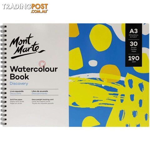 Mont Marte A3 Watercolour Book 190gsm 30 Sheets - 9328577039393