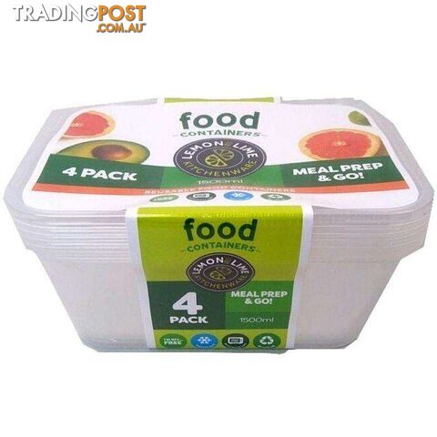 Disposable Food Containers - Rectangular 4 Pack 1500ml - 9340957042014