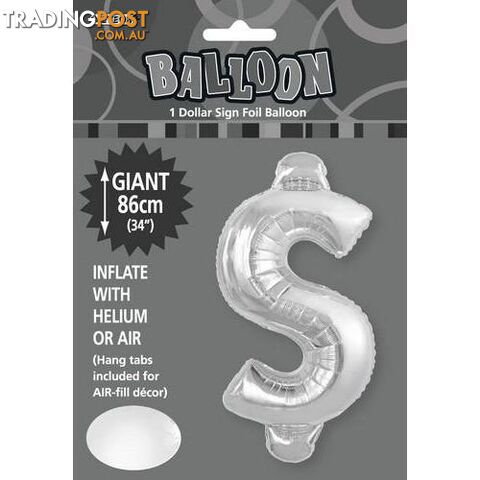 Silver $ Alphabet Foil Balloon 86cm (34) - 9311965483687