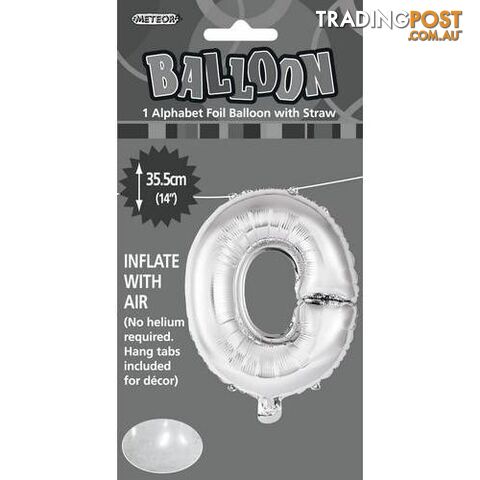 Silver O Alphabet Foil Balloon 35cm (14) - 9311965446941