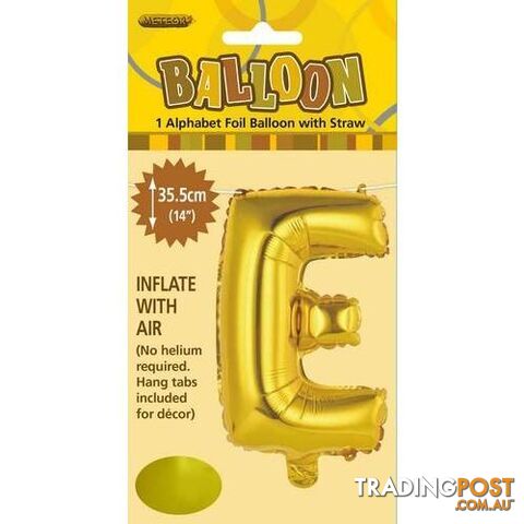 Gold E Alphabet Foil Balloon 35cm (14) - 9311965446545