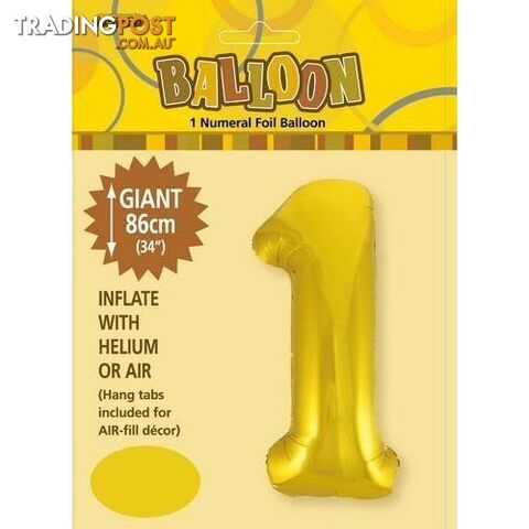 Gold 1 Numeral Foil Balloon 86cm (34) - 9311965483113