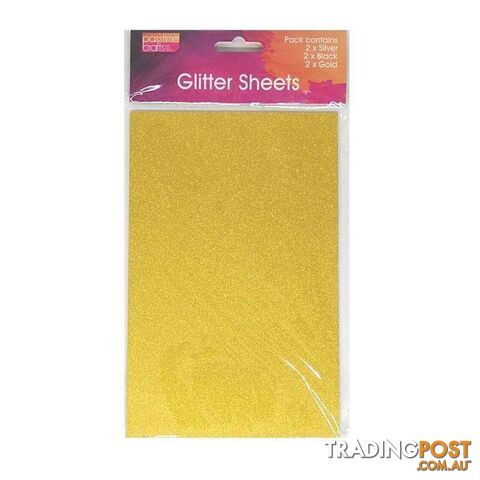 Glitter Sheets 2 Silver 2 Black 2 Gold 200gsm - 9348291000325