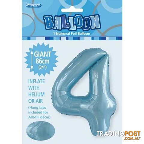 Powder Blue 4 Numeral Foil Balloon 86cm (34) - 9311965506645
