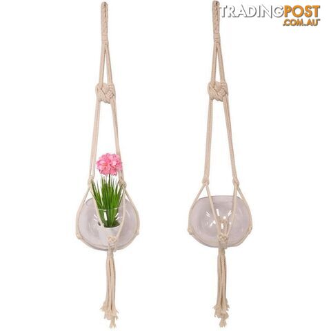 Cream Macrame Pot Holder Includes Glass Bowl 100cm - 9319844580823