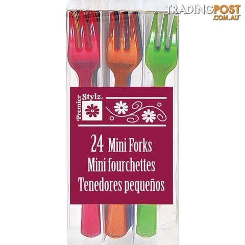 24 Mini Plastic Forks Assorted Colours 10cm 4 - 9311965490326