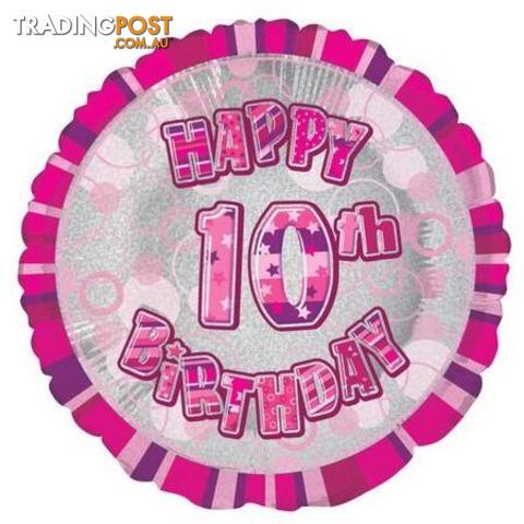 Glitz Pink 10th Birthday Round 45cm (18) Foil Balloon Packaged - 011179556403