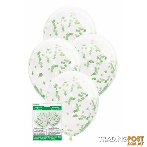 5 x 40cm (16) Clear Balloons With Green Shamrock Shaped Tissue Confetti - 011179570829