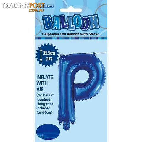 Royal Blue P Alphabet Foil Balloon 35cm (14) - 9311965447252