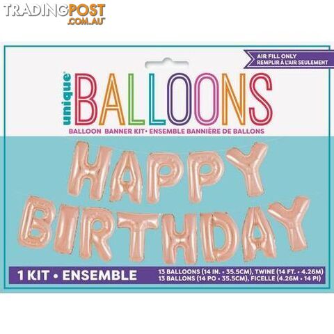 Happy Birthday Rose Gold 35.5cm (14) Foil Letter Balloon Kit - 011179536689