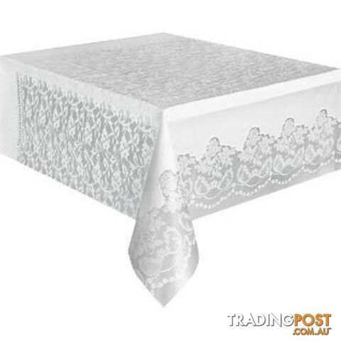White Lace Unique Plastic Tablecover Rectangle 137cm x 274cm (54 x 108) -...