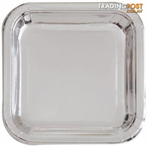 Silver Foil 8 x 23cm (9) Square Paper Plates - 011179323258