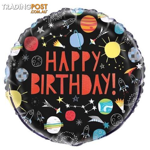 Outer Space Happy Birthday 45cm (18) Foil Balloon Packaged - 011179735877