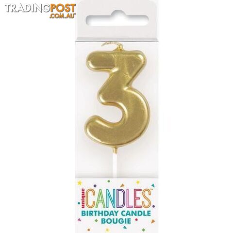 Mini Gold Numeral Pick Candles - 3 - 011179199532