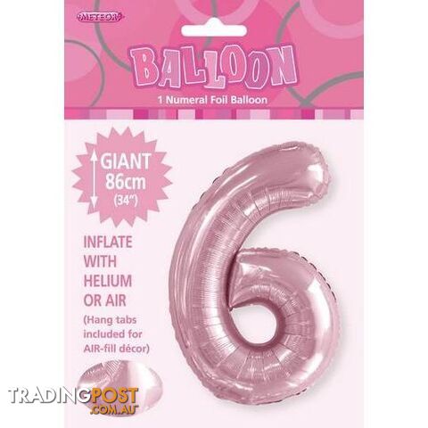 Lovely Pink 6 Numeral Foil Balloon 86cm (34) - 9311965506560
