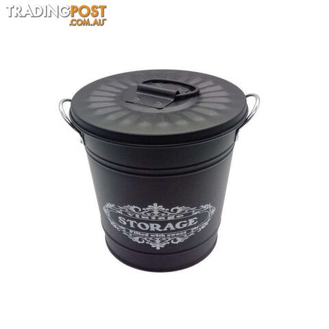 Round Bucket with Lid Black 17x17cm High - 800619