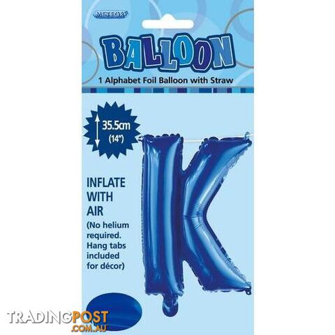 Royal Blue K Alphabet Foil Balloon 35cm (14) - 9311965447207
