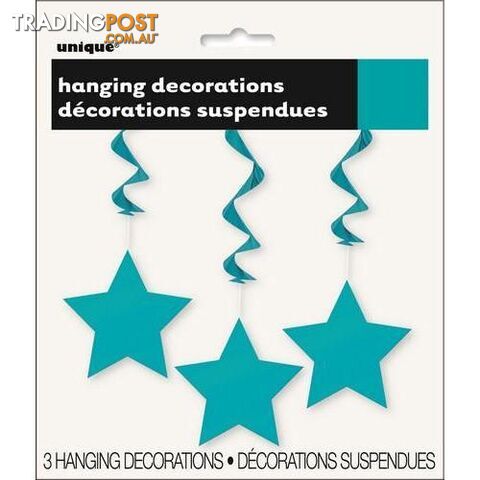 3 Star Hanging Swirl Decorations Caribbean Teal 90cm L (36) - 011179691197