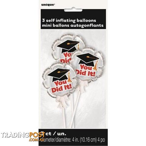 Graduation You Did It 3 Self Inflating Mini Foil Balloons 10.16cm (4) Packaged -...