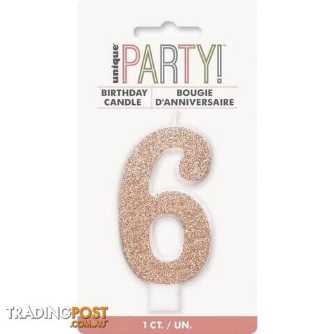 Numeral Candle 6 - Glitter Rose Gold - 011179849765