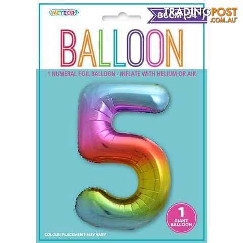 Rainbow 5 Numeral Foil Balloon 86cm (34) - 9311965448259