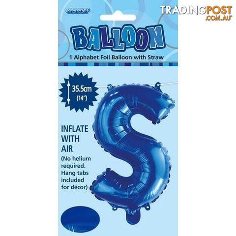 Royal Blue S Alphabet Foil Balloon 35cm (14) - 9311965447283
