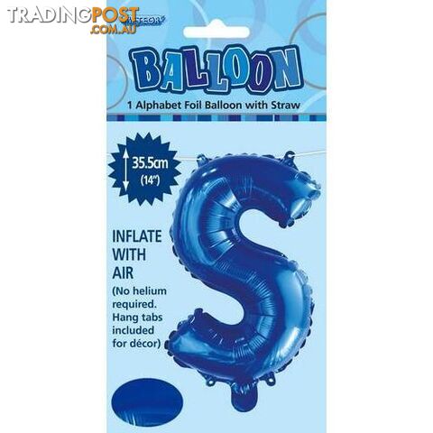 Royal Blue S Alphabet Foil Balloon 35cm (14) - 9311965447283