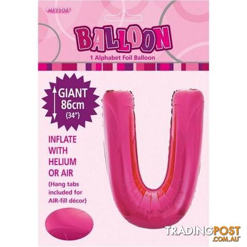 Hot Pink U Alphabet Foil Balloon 86cm (34) - 9311965431503