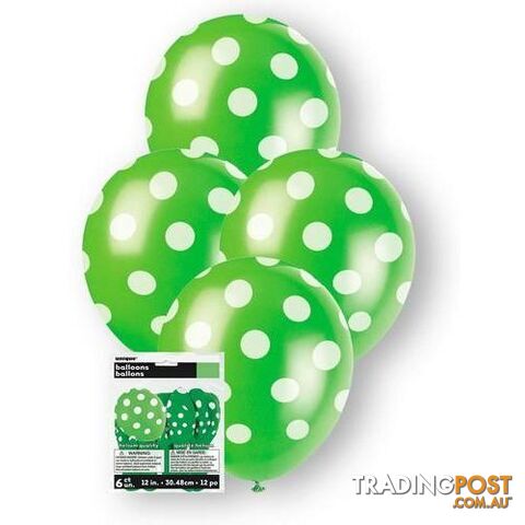 Dots Lime Green 6 x 30cm (12) Balloons - 9311965575917
