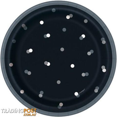 Black And Silver 8 x 18cm (7) Paper Plates - 011179835843