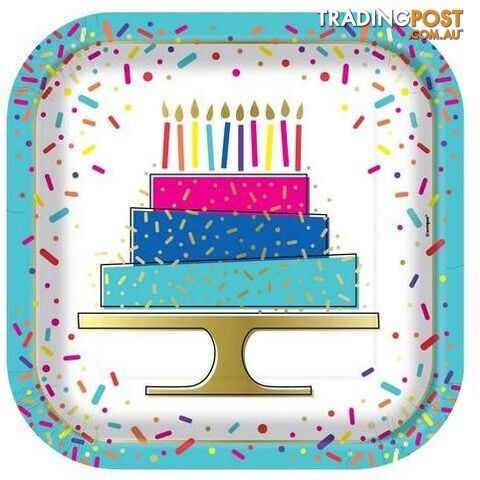 Dots Cupcake 8 x 23cm (9) Foil Stamped Square Paper Plates - 9311965963660