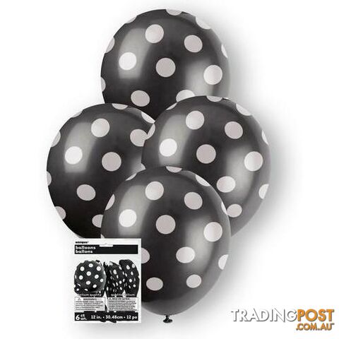 Dots Midnight Black 6 x 30cm (12) Balloons - 9311965575900