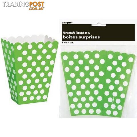 Dots Lime Green 8 Treat Boxes 14cm H x 10cm W x 6cm D (5.5 x 4 x 2.4) -...