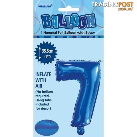 Royal Blue 7 Numeral Foil Balloon 35cm (14) - 9311965429173
