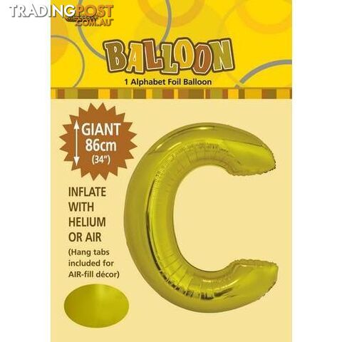 Gold C Alphabet Foil Balloon 86cm (34) - 9311965431626