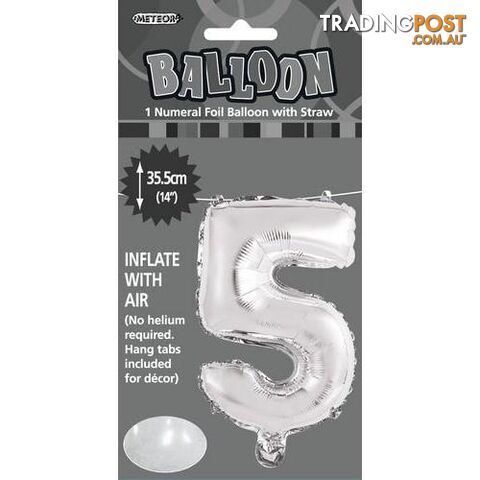 Silver 5 Numeral Foil Balloon 35cm (14) - 9311965428855