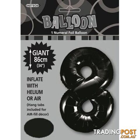 Black 8 Numeral Foil Balloon 86cm (34) - 9311965483083