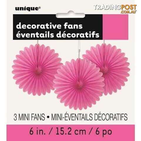 3 Decorative Fans Hot Pink 15cm (6) - 011179632565