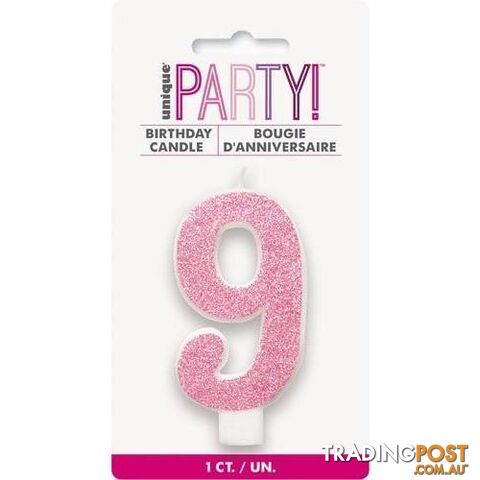 Numeral Candle 9 - Glitter Pink - 011179842599